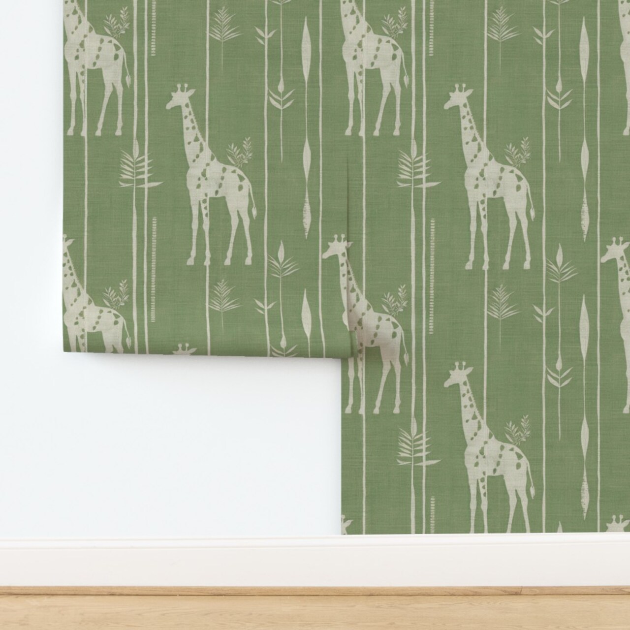 Exotic Wildlife African Safari Wild Animal Africa Safari Green Giraffe Leaves Zoo Animal Wild Custom Removable Wallpaper by Spoonflower Peel & Stick Wallpaper 2FT Wide